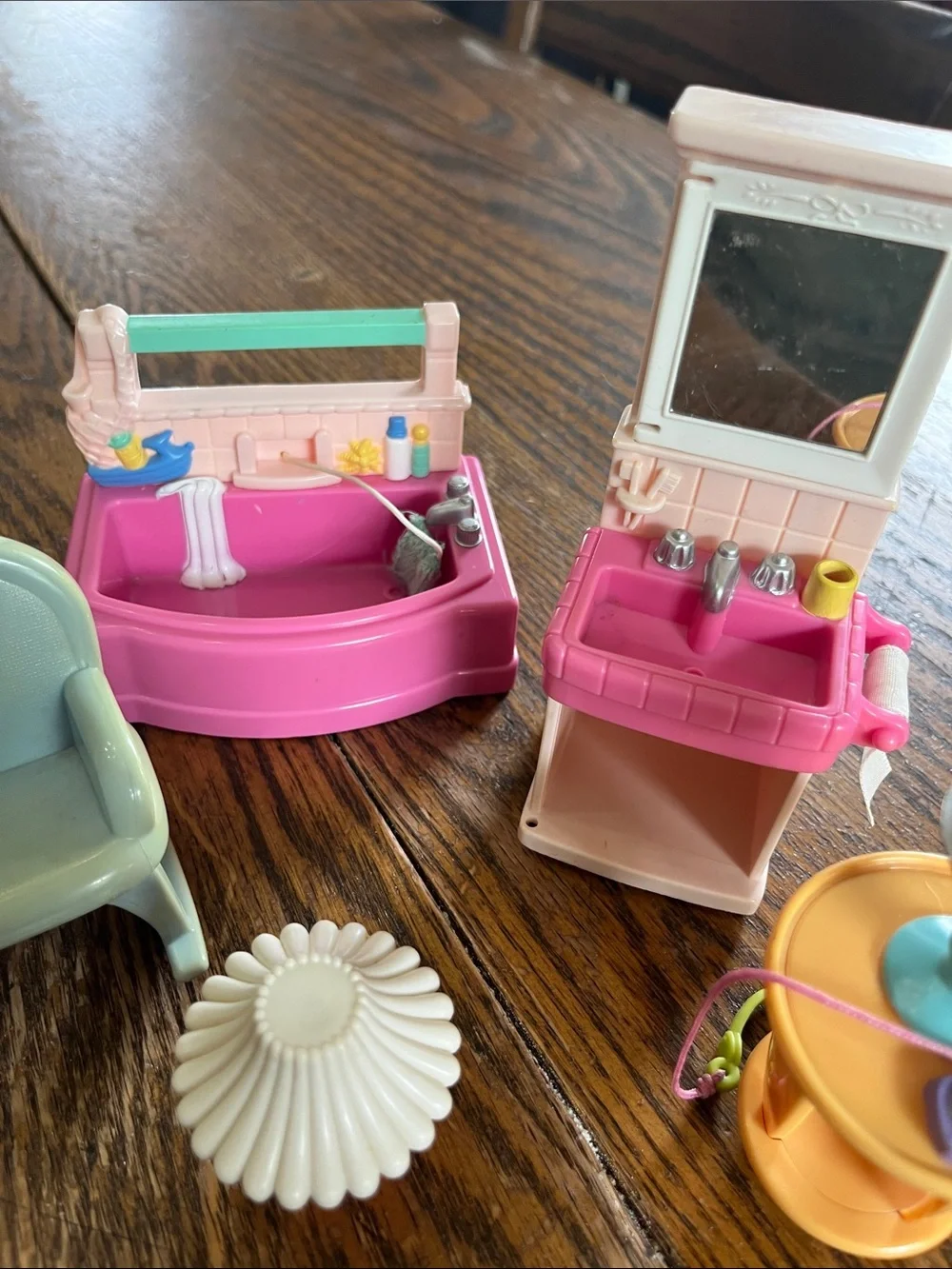 Vintage Fisher-Price Pink, Teal & Yellow Dollhouse Bath and Vanity Set